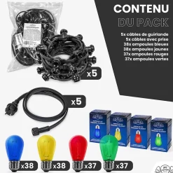 Guirlande Guinguette 50M Filament Multicolore LED 150 Bulbes