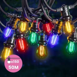 Guirlande Guinguette 50M Filament Multicolore LED 150 Bulbes