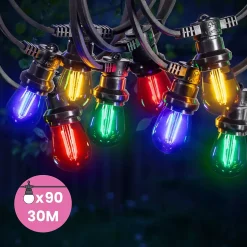 Guirlande Guinguette 30M Filament Multicolore LED 90 Bulbes