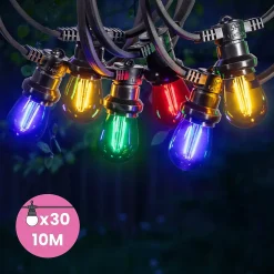 Guirlande Guinguette 10M Filament Multicolore LED 30 Bulbes