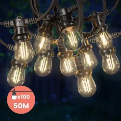 Guirlande Guinguette 50M Filament LED 100 Bulbes