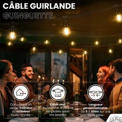 Guirlande Guinguette Noire IP65 20M 60 Douilles pour Ampoules E27