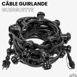 Guirlande Guinguette Noire IP65 50M 150 Douilles pour Ampoules E27