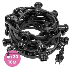 Guirlande Guinguette Noire IP65 10M 30 Douilles pour Ampoules E27