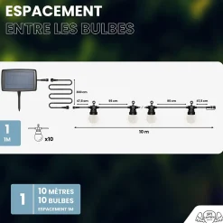 Guirlande Guinguette Solaire 10M Transparente + 3M de Rallonge