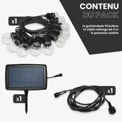 Guirlande Guinguette Solaire 10M Transparente + 3M de Rallonge
