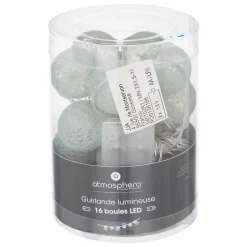 Guirlande LED à pile - 16 boules - vert céladon - L255 cm - Atmosphera