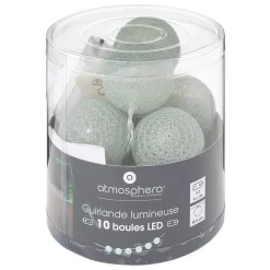 Guirlande LED à pile - 10 boules - vert céladon - L165 cm - Atmosphera