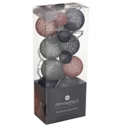 Guirlande LED à pile Wond - 20 boules - coton - L210 cm - Atmosphera