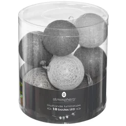 Guirlande LED à piles 10 boules Smoky D6cm - Atmosphera