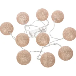 Guirlande LED enfant Glitter - 10 boules - coton et cuivre - rose - L175 - 5 cm - Atmosphera