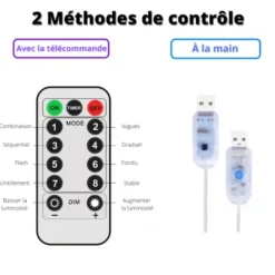 Guirlande LED Rideau USB 3x3M 300 LED + Télécommande - Blanc Chaud - SILAMP