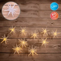 Guirlande lumineuse à 10 LED 'ETOILES 3D' - Décoration de Noël en plastique blanc, avec LED fixes