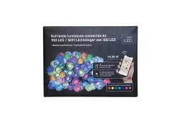 Guirlande lumineuse connectée 100 LED multicolores intérieur et extérieur L.14,90 m - câble noir 6 fonctions décor boule givrée IP44