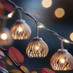 Guirlande lumineuse d'extérieur LED intégrée Rotilia Light Hybrid rotin beige IP44 260lm L.7,5m Lumisky