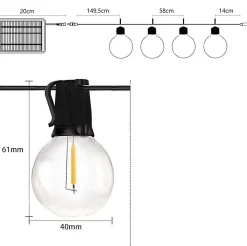 Guirlande Lumineuse Exterieur Solaire, 100FT Guirlandes Lumineuses52 LED Ampoules Blanc Chaud, IP45, Jardin Classe énergétique G