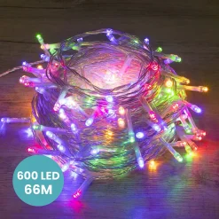 Guirlande Lumineuse 66m Câble Transparent 600 Leds Multicolore