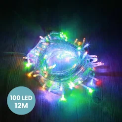 Guirlande Lumineuse 12m Câble Transparent 100 Leds Multicolore