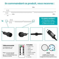 Guirlande Lumineuse 12m Câble Transparent 100 Leds Blanc chaud