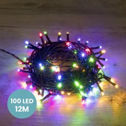 Guirlande Lumineuse 12m Câble Noir 100 Leds Multicolore