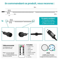 Guirlande Lumineuse 12m Câble Noir 100 Leds Multicolore
