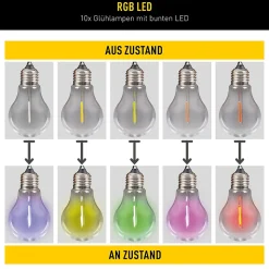 Guirlande lumineuse solaire pour l'extérieur avec 10 LED 'LINDA', longueur 370 cm, 10 boules D : 6 cm, changement de couleur RGB