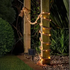 Guirlande solaire Canamo corde chanvre naturelle 8m + 2m câble blanc chaud extérieur