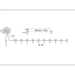 Guirlande solaire de 5,5m avec 10 spots à planter- éclairage blanc froid- 100 Lumens- Eclairage extérieur Jardin