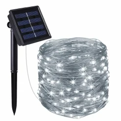 Guirlande solaire extérieur lumineuse jardin, terrasse - Ampoules LED 8 modes - 32 m - Blanc froid - Linxor
