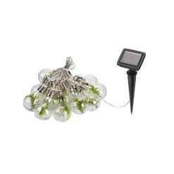Guirlande solaire 4,80m avec 15 ampoules- fougère décorative dans chaque ampoule- 5 microLED blanc chaud par ampoule- 15 Lumens