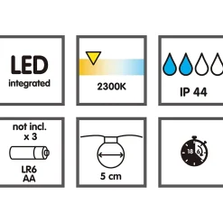 Guirlandes lumineuses Kanor LED intégrée 20 boules 0.25W IP44 multicolore à piles