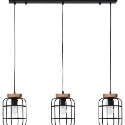GWEN Suspension 3L bois patiné/noir mat, métal/bois, E27 40W ampoule non incluse