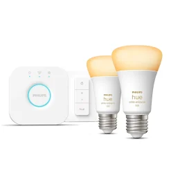 Hue White ambiance kit de démarrage Philips Hue : 2 ampoules connectées IP20 A60 E27 1100lm 11W + bridge
