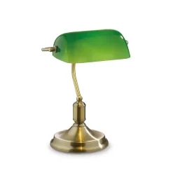 Ideal Lux Lawyer - Lampe de table à 1 lumière Banker en laiton antique avec abat-jour en verre vert, E27