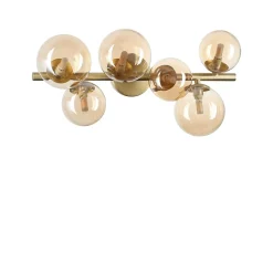 Ideal Lux PERLAGE Plafonnier globe à 6 lumières en laiton, abat-jour en verre ambré