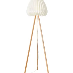 INNA Lampadaire 1L bois clair/blanc E27 60W - bambou/plastique - ampoule non incluse