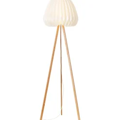 INNA Lampadaire 1L bois clair/blanc E27 60W - bambou/plastique - ampoule non incluse