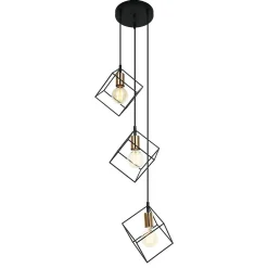 Italux Morestel - Pendentif suspendu moderne noir, or 3 lumières avec abat-jour noir, E27 dimmable