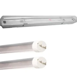 Kit de Réglette LED Etanche Double pour Tubes T8 60cm IP65 (2 Tubes Néon LED 60cm T8 10W inclus) - Blanc Neutre 4000K - 5500K
