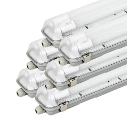 Kit de Réglette LED IP65 + 2 Tube Néon LED 120cm T8 18W (Pack de 6) - Blanc Froid 6000K - 8000K - SILAMP