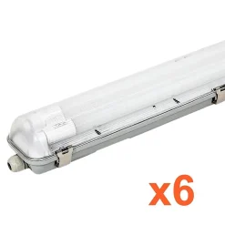 Kit de Réglette LED IP65 + 2 Tube Néon LED 120cm T8 18W (Pack de 6) - Blanc Froid 6000K - 8000K - SILAMP