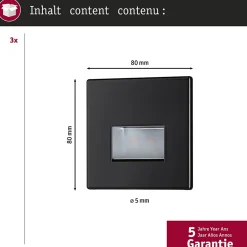 Kit Encastré mural LED Edge Kit de 3 carré 80x80mm 3x1,2W 3x50lm 230V 2700K Noir mat
