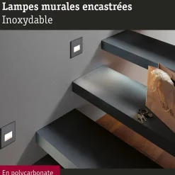 Kit Encastré mural LED Edge Kit de 3 carré 80x80mm 3x1,2W 3x50lm 230V 2700K Noir mat