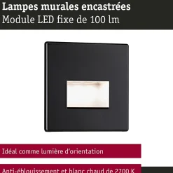 Kit Encastré mural LED Edge Kit de 3 carré 80x80mm 3x1,2W 3x50lm 230V 2700K Noir mat