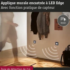 Kit Encastré mural LED Edge Kit de 3 80x80mm 3x1,2W 3x25lm 230V 2700K Noir mat