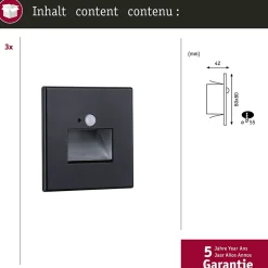 Kit Encastré mural LED Edge Kit de 3 80x80mm 3x1,2W 3x25lm 230V 2700K Noir mat