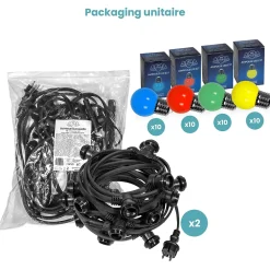 Kit Guirlande Guinguette IP65 20M 40 Bulbes Multicolores