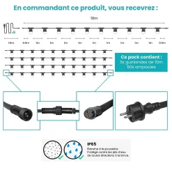 Kit Guirlande Guinguette 50m IP 65 Blanche