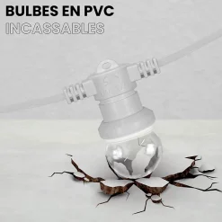 Kit Guirlande Guinguette 50m IP 65 Cable Blanc Bulbes Transparents Dimmables