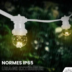 Kit Guirlande Guinguette 50m IP 65 Cable Blanc Bulbes Transparents Dimmables